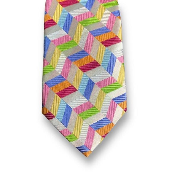 Paul Fredrick 100% Silk Handmade Multicolor Abstract Geometric Pattern Tie - Picture 1 of 9